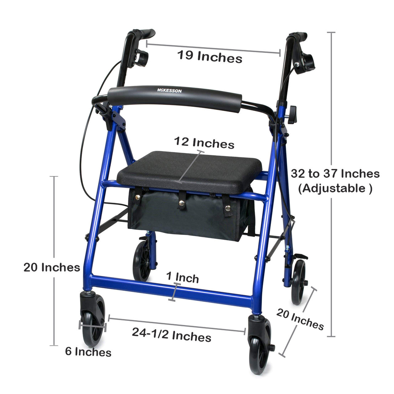 Lightweight Rolling Walker, 4 Wheels - Folding Aluminum Frame, 32 in to 37 in Handle Height