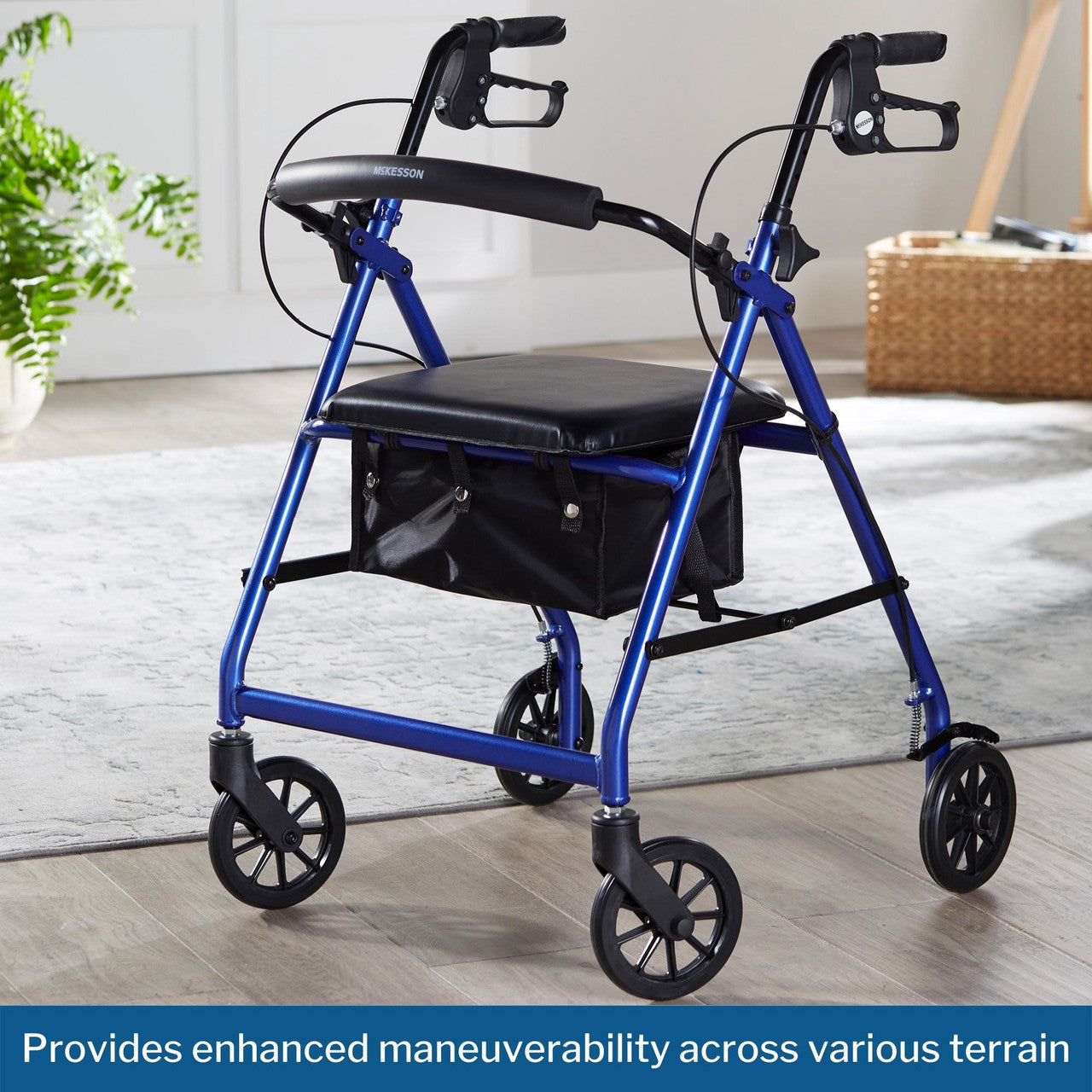 Lightweight Rolling Walker, 4 Wheels - Folding Aluminum Frame, 32 in to 37 in Handle Height