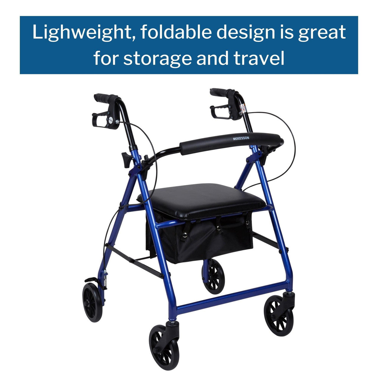 Lightweight Rolling Walker, 4 Wheels - Folding Aluminum Frame, 32 in to 37 in Handle Height