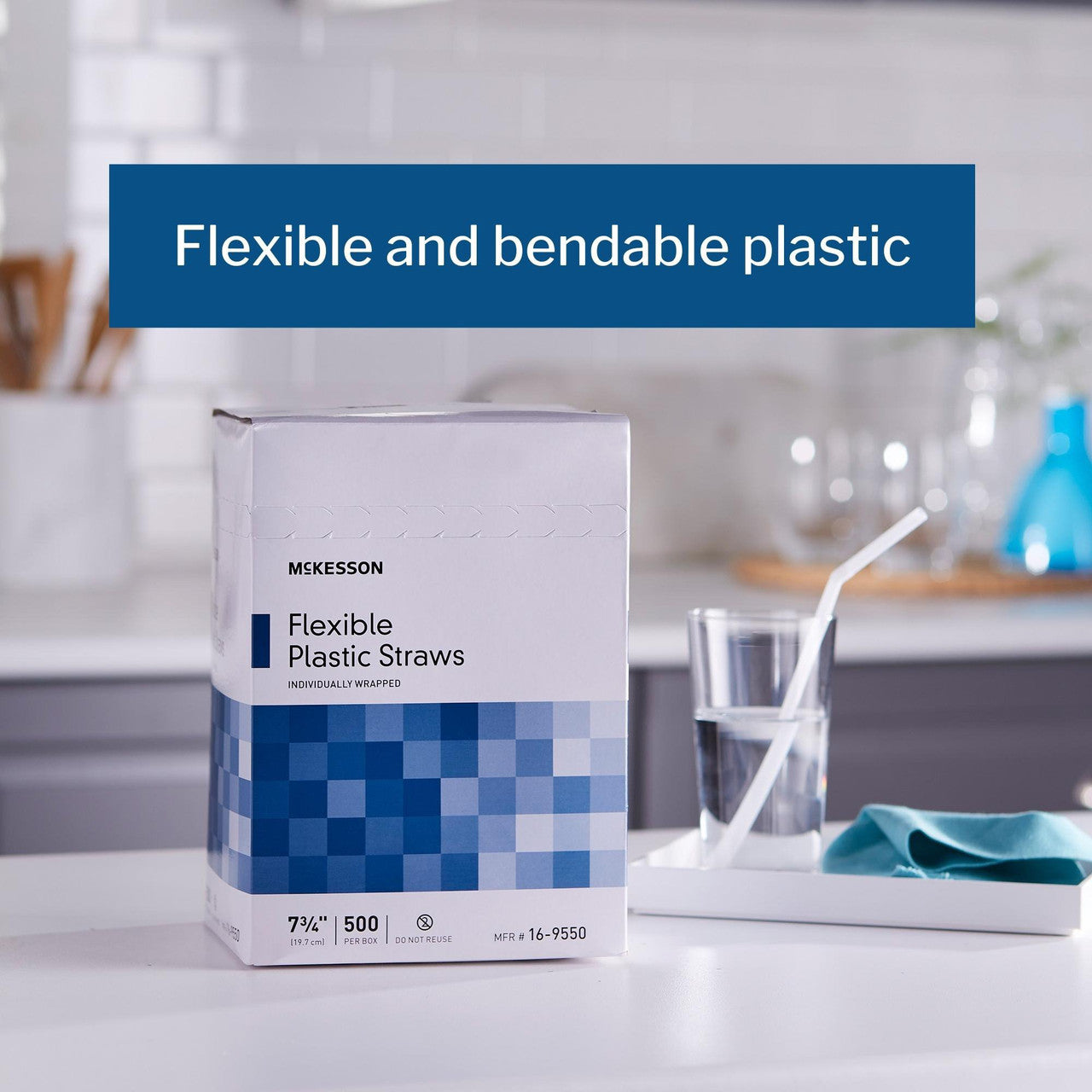 McKesson Plastic Straws, Flexible - White, 7 3/4 in