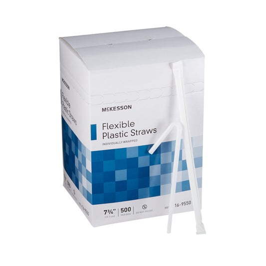 McKesson Plastic Straws, Flexible - White, 7 3/4 in